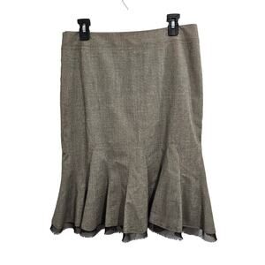 Brown Fitted Midi Skirt Bottom Flare Raw Trim Hem Size 8 Medium Steampunk Retro